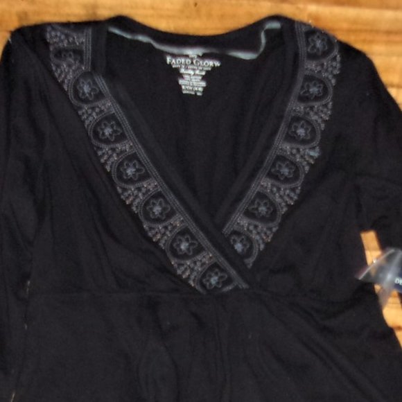 NEW boho small womans shirt tunic top black - Picture 3 of 5